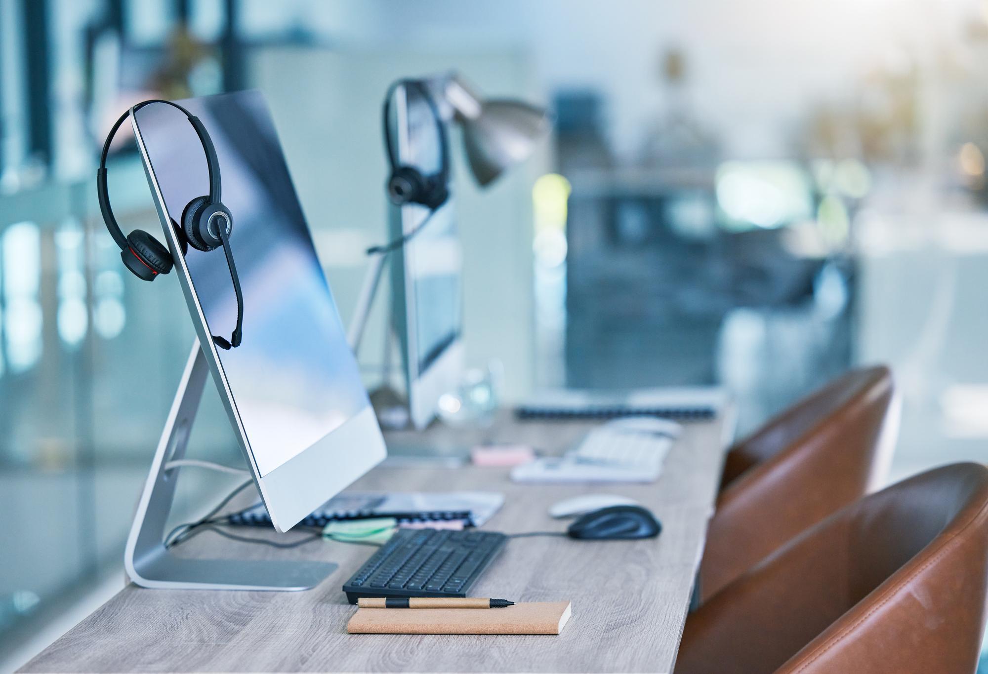 Workspace with contact desk and headset